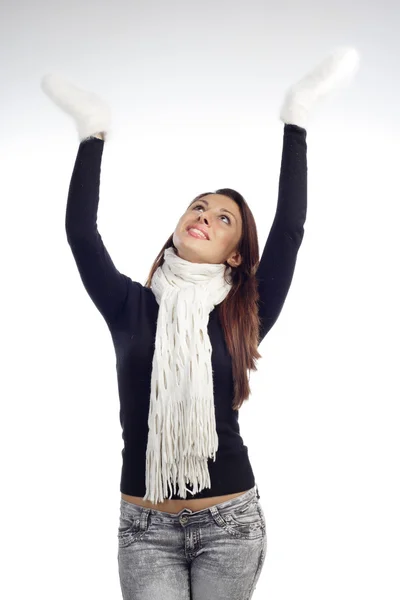 Young woman lift the hands — Stock Photo, Image