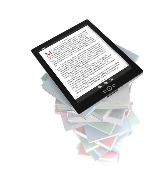 Tablet PC'de kitap yığını — Stok fotoğraf