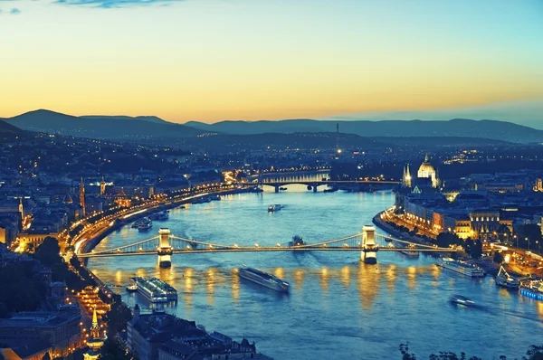 Budapest Panorama v noci. — Stock fotografie