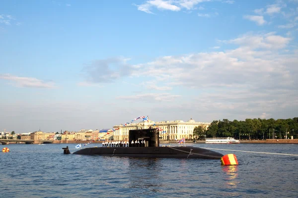 Submarine on the River Neva. Feast of the Navy. St. Petersburg — Stock Photo, Image