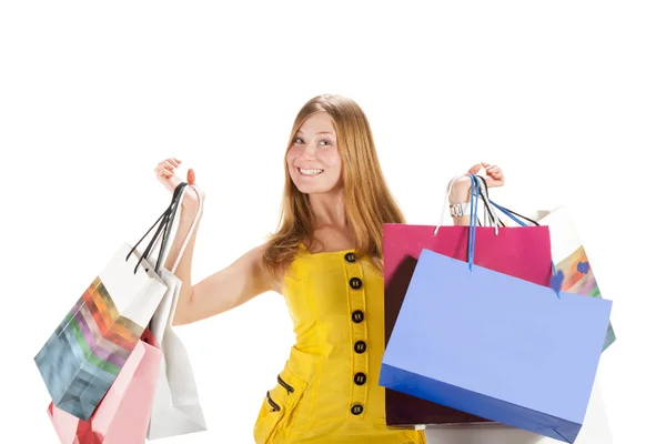 Shopping. Beautiful girl with bag — Stock Photo, Image