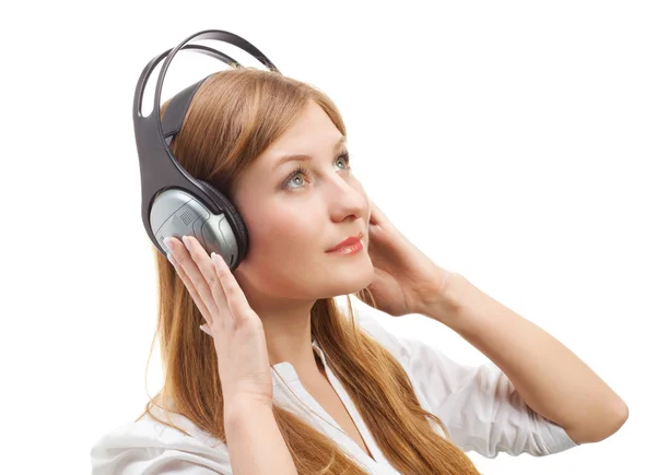 Mooie vrouwen die muziek luisteren. — Stockfoto