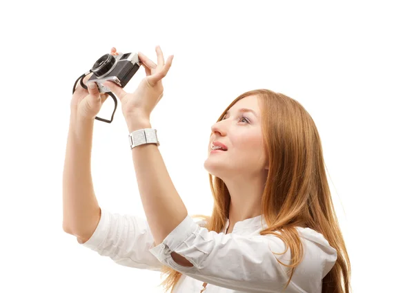 The beautiful Girl with the camera — Stock Photo, Image