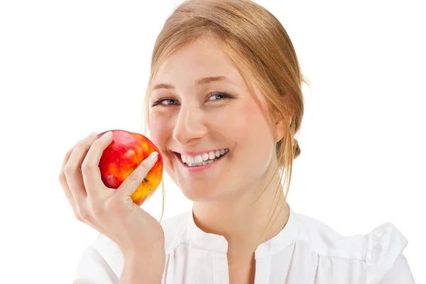 Hermosa mujer sosteniendo manzana —  Fotos de Stock