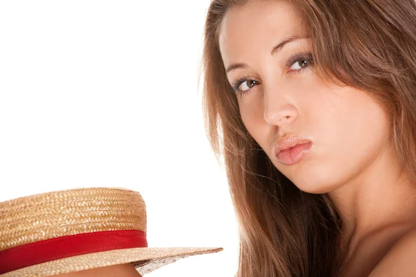 Mujer rubia y sombrero de paja —  Fotos de Stock