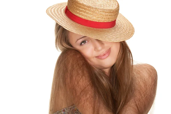 Blond woman and straw bonnet — Stock Photo, Image