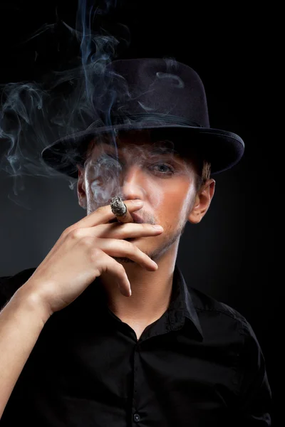 stock image Gangster look. Man with hat and cigar.