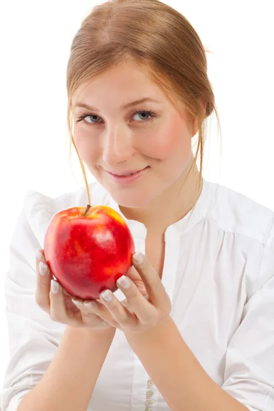 Mulher bonita segurando maçã — Fotografia de Stock