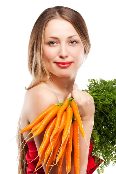 आकर्षक महिला गाजर एक घड धारण — स्टॉक फोटो, इमेज