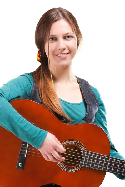 stock image Cowgirl in ahat with acoustic guitar