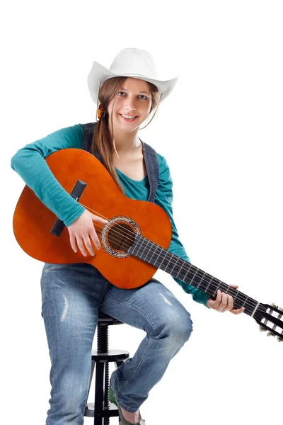Cowgirl ahat akusztikus gitár — Stock Fotó