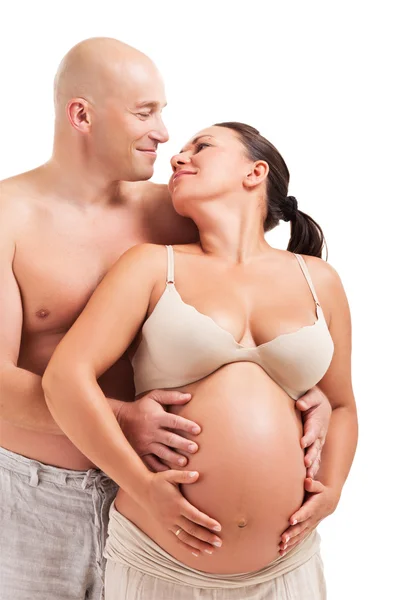 Érett terhes asszony, férjével — Stock Fotó
