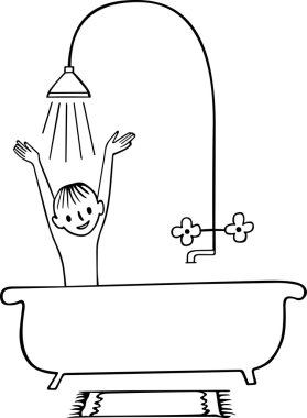 Boy having shower clipart