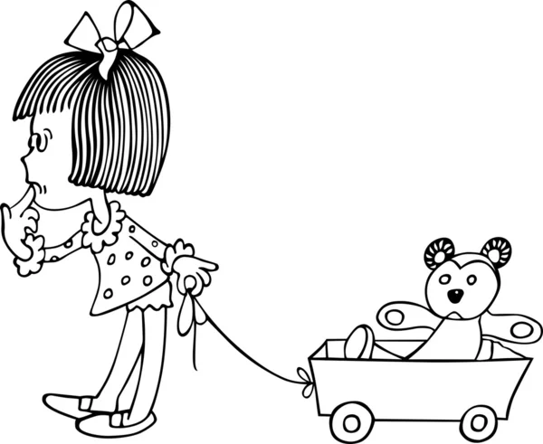 Malá holka a hračka medvěd — Stockový vektor
