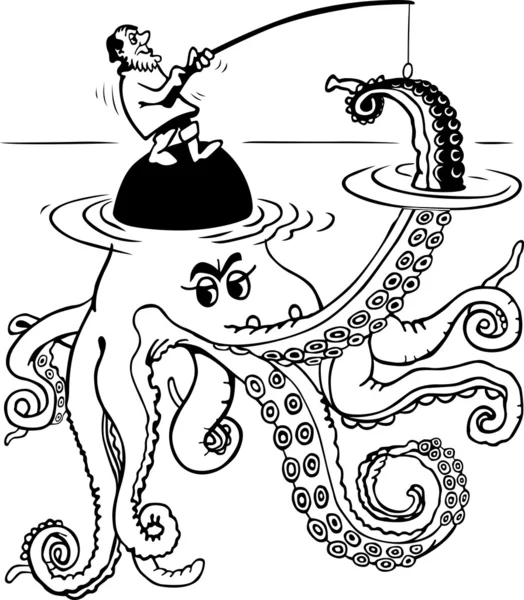 Fishman catching octopus — Stock Vector
