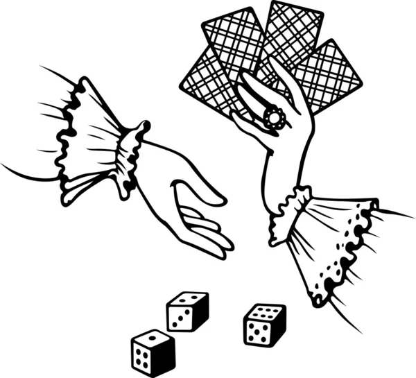 Mains avec cartes et dés — Image vectorielle