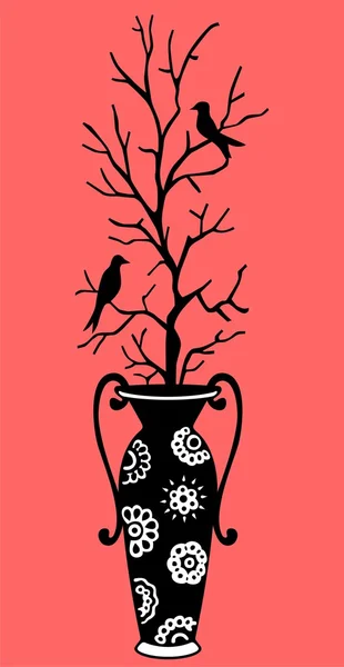 Vase und Vögel — Stockvektor