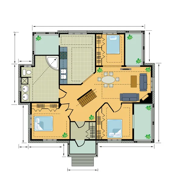 Колір план заміський будинок — стоковий вектор