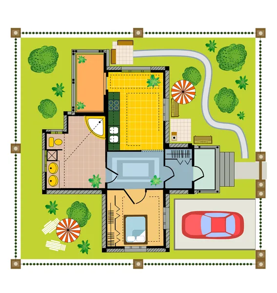 Plan de color casa de campo — Vector de stock