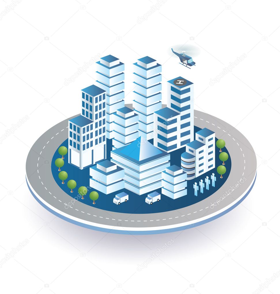 Town in isometric view