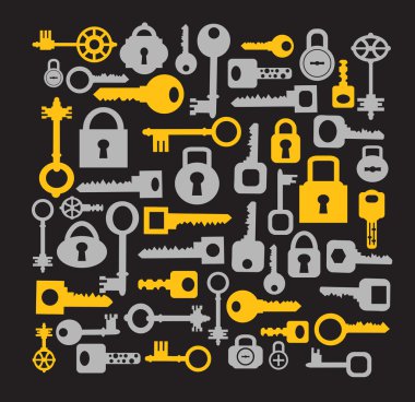 Keys and locks on a black clipart