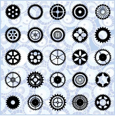 Black silhouettes of the gears clipart