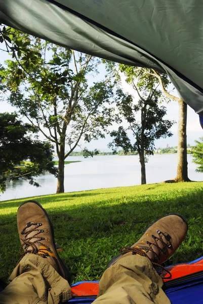 stock image Man in Tent