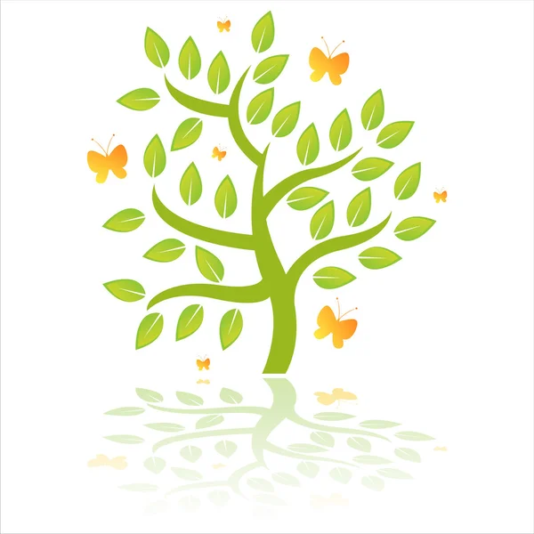 Grüner Baum mit Schmetterlingen — Stockvektor