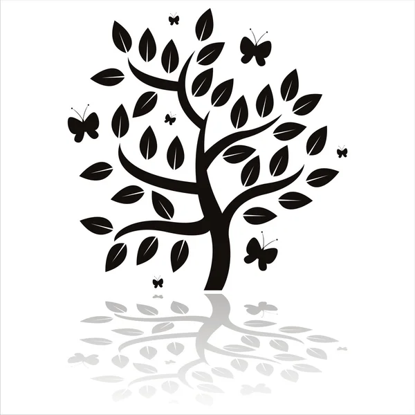 Tree silhouette with butterflies — Stock Vector