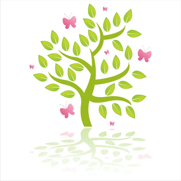 Albero verde con farfalle — Vettoriale Stock