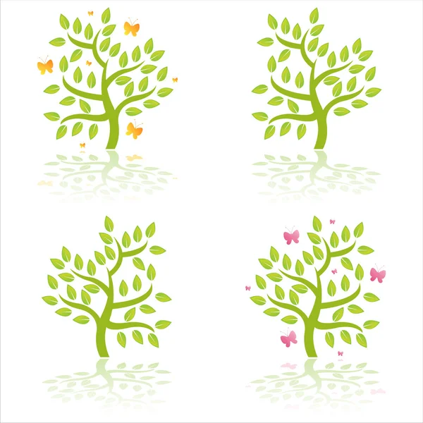 Glossy trees with butterflies — Stock Vector