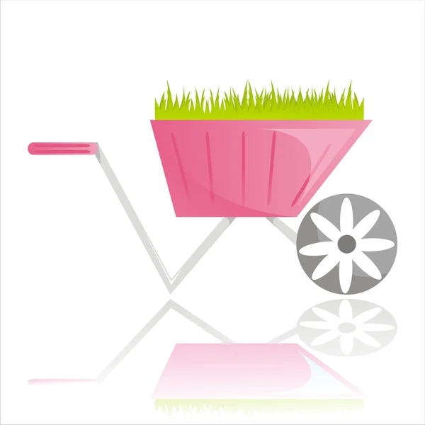 Wheelbarrow with grass isolated on white — Stockvector
