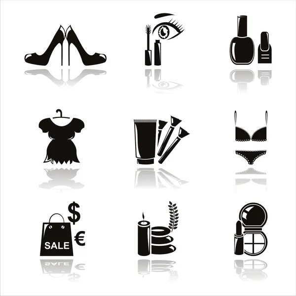 Iconos de belleza y moda negro — Archivo Imágenes Vectoriales