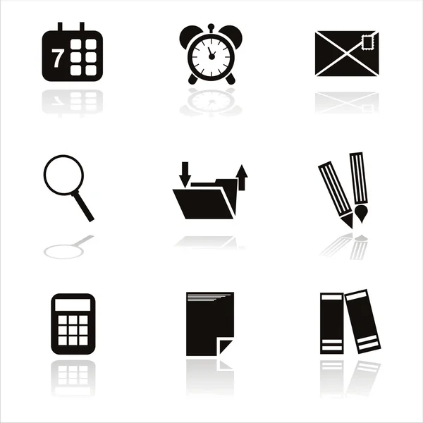 Black office tools icons — Stock Vector