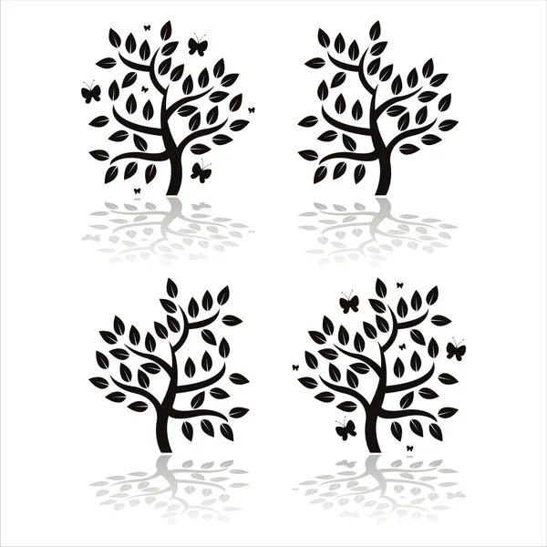 Black trees with butterflies — Stock Vector
