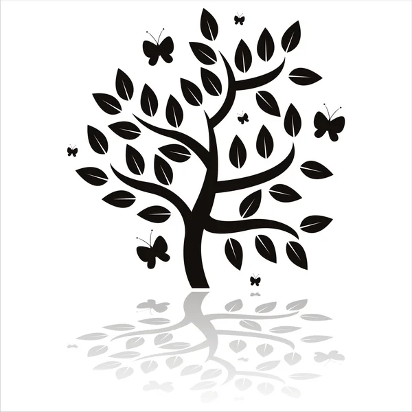 Silhouette dell'albero con farfalle — Vettoriale Stock