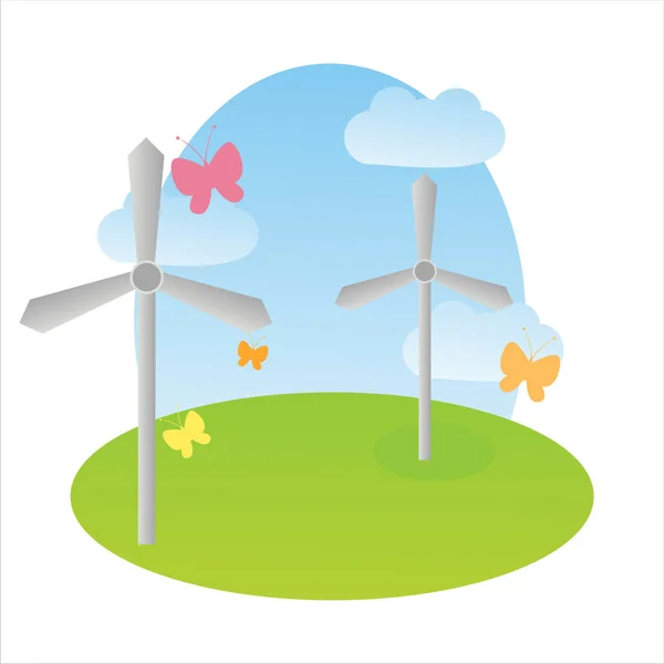 Landskap med vindkraftverk — Stock vektor