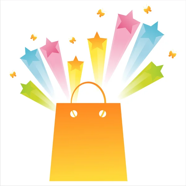 Yıldız sıçrama ile alışveriş çantası — Stok Vektör