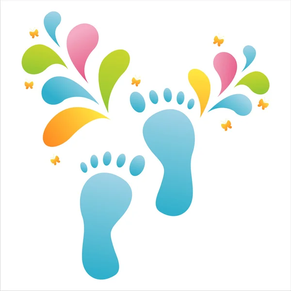Passi del piede con spruzzi colorati — Vettoriale Stock