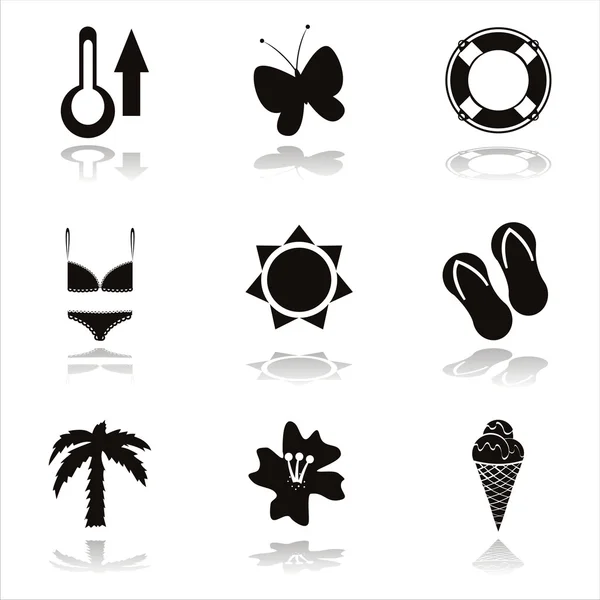 Black beach icons — Stock Vector