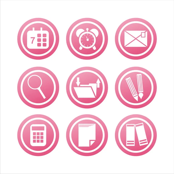 Pink biurowych narzędzia znaki — Wektor stockowy