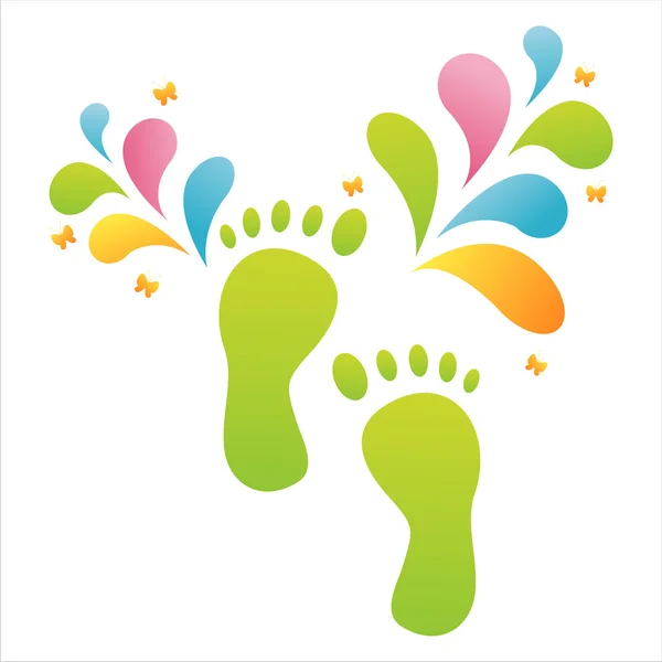 Pasos de los pies con salpicaduras de colores — Vector de stock