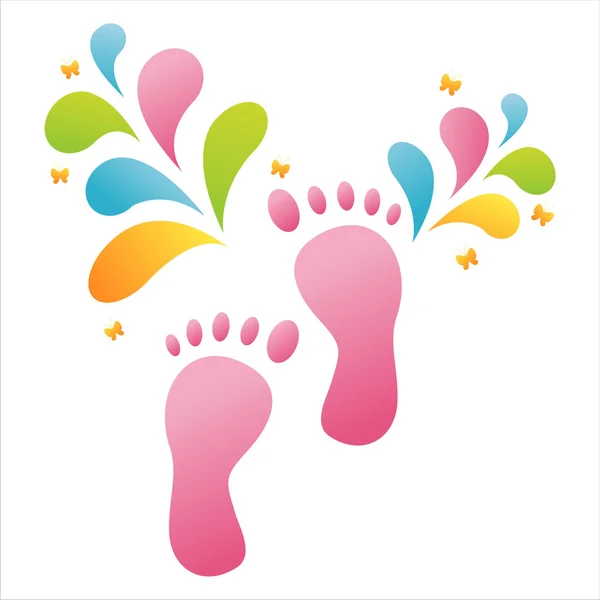 Étapes du pied avec éclaboussure colorée — Image vectorielle