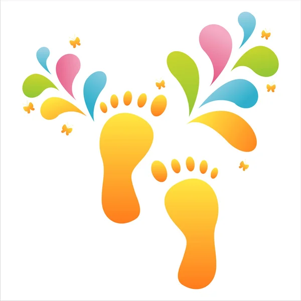 Étapes du pied avec éclaboussure colorée — Image vectorielle
