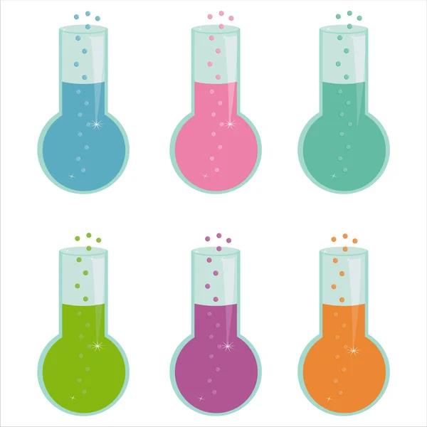 Färgglada kemiska flaskor ikoner — Stock vektor