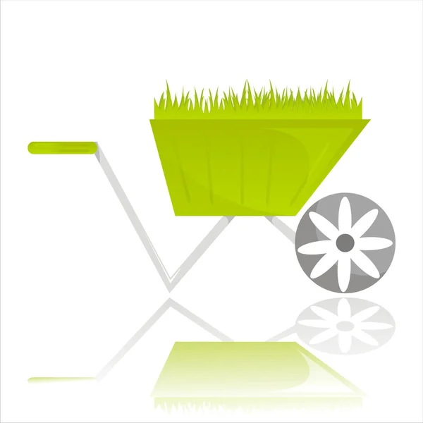 Zahradní kolečko s trávou — Stockový vektor