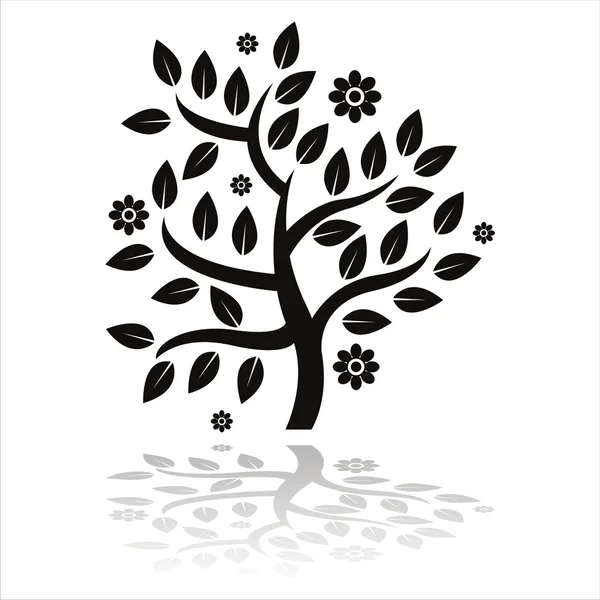 花のある木のシルエット — ストックベクタ