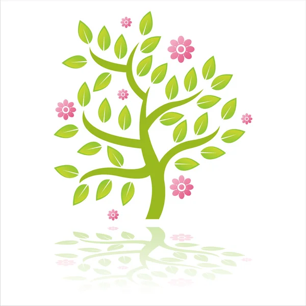 Green tree with flowers — Stock Vector