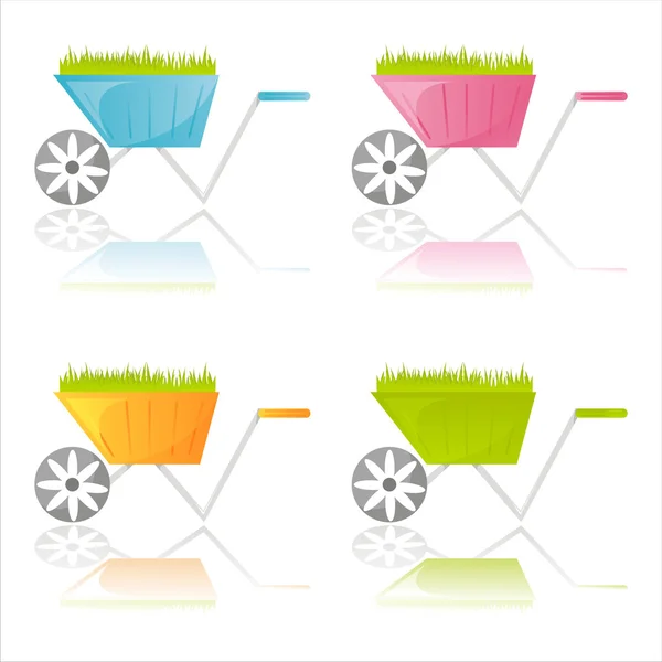 Colorful garden wheelbarrows — Stock Vector