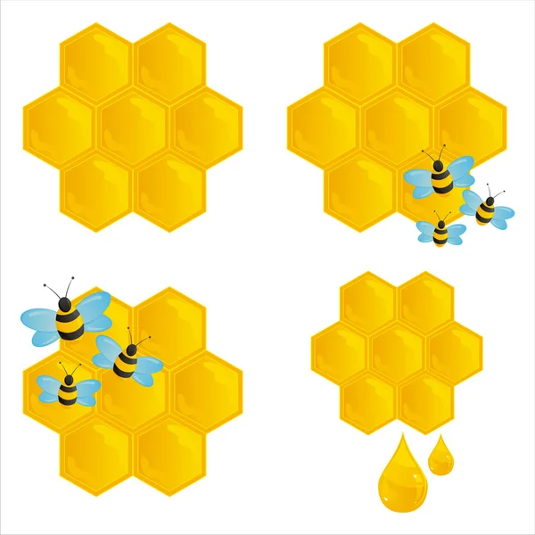 Блестящие соты с пчелами — стоковый вектор